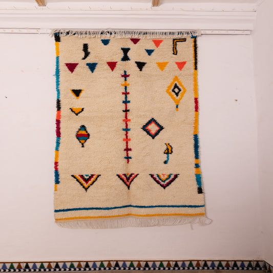 Modern Azilal Rug - 80% Wool 20% Cotton - Handwoven Moroccan Berber Carpet - Colorful Minimalist Wall or Floor Art - Boho Home Decor