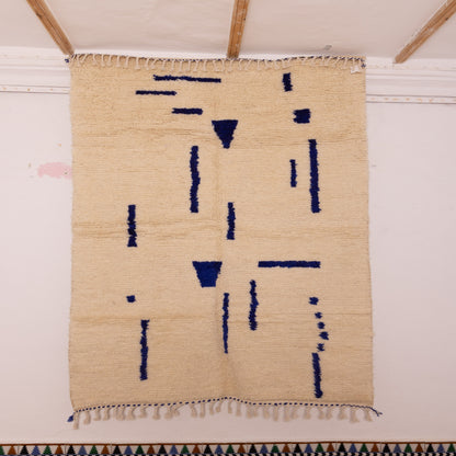 Minimalist Azilal Rug - Blue Geometric Moroccan Wool Rug - 80% Wool 20% Cotton - Modern Berber Handwoven Art