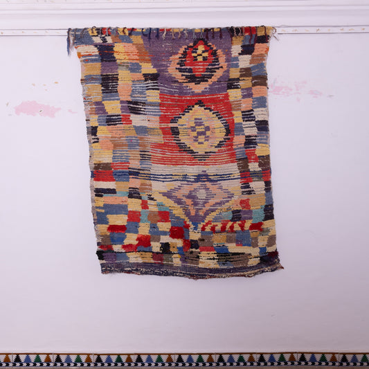Vintage Boujad Rug – Handwoven Moroccan Berber Carpet, Multicolored Wool Tribal Art, Bohemian Boho Chic Area Rug, Unique Handmade Decor