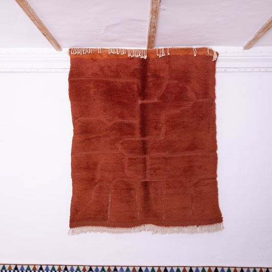 Handmade Mrirt Rug – 100% Wool Moroccan Berber Carpet – Deep Terracotta Textured Wool Rug – Luxury Boho & Modern Home Decor