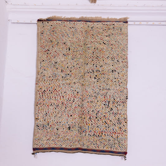 Handwoven Taznakht Moroccan Rug – 100% Wool Cream Base with Colorful Berber Dots – Unique Tribal Handmade Carpet – Authentic Moroccan Decor