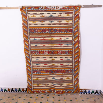 Handwoven Akhnif Berber Rug – Moroccan Tribal Flatweave ;  6,89 ft / 3,28 ft