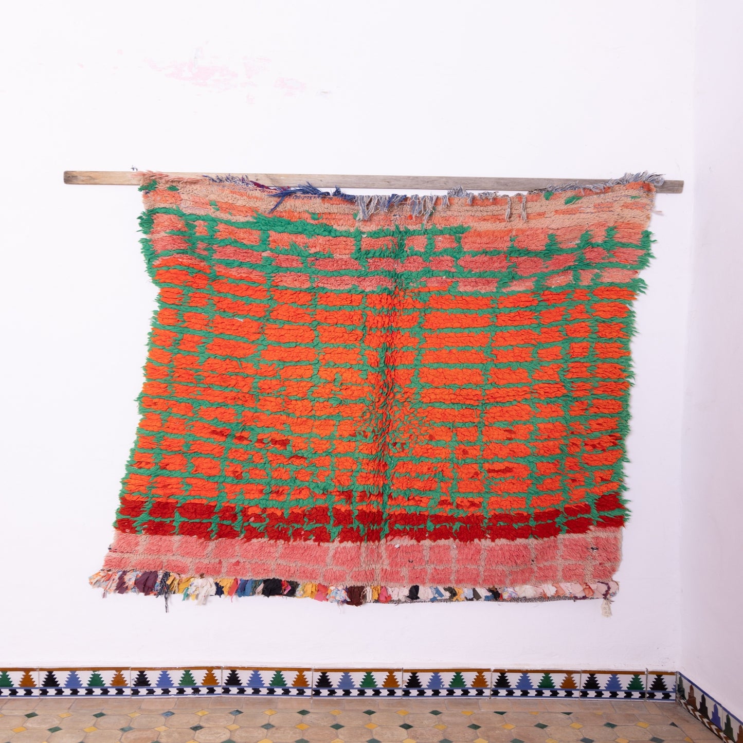 Vintage Moroccan Boucherouite Rug – Handmade Wool & Cotton Berber Carpet