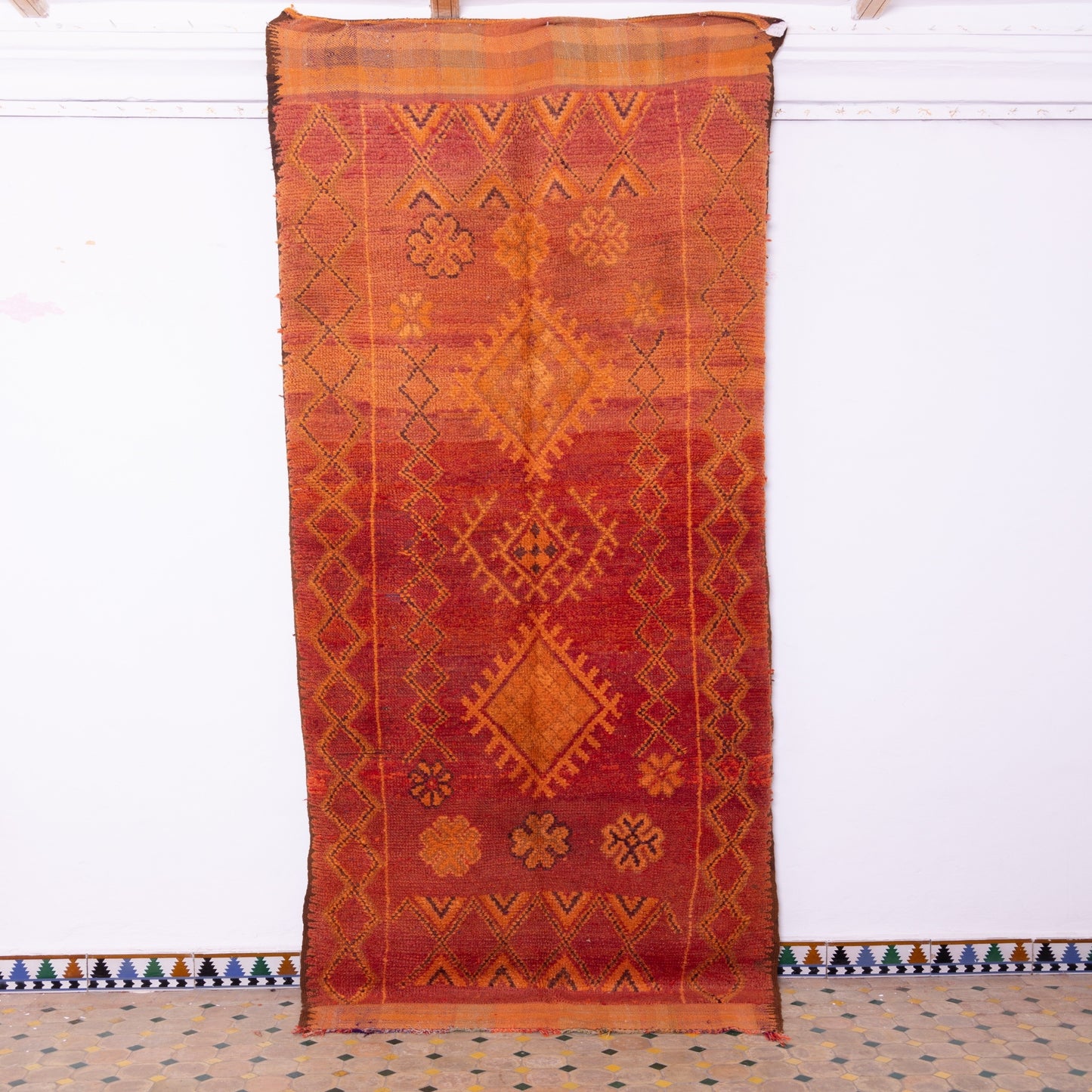 Vintage Rehamna Moroccan Rug – Handwoven Berber Wool Carpet in Warm Earthy Tones ; 11,98 ft / 4,27 ft 