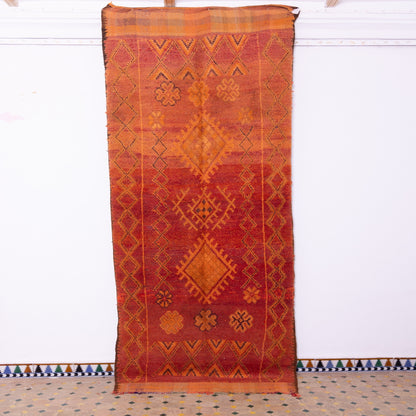 Vintage Rehamna Moroccan Rug – Handwoven Berber Wool Carpet in Warm Earthy Tones ; 11,98 ft / 4,27 ft 