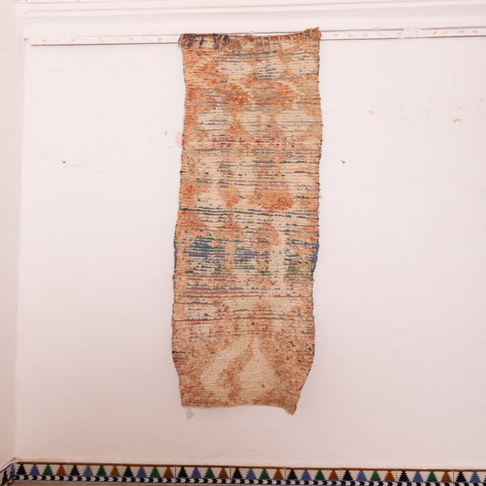 Vintage Moroccan Corridor Runner - Earthy Berber Handwoven Rug - Faded Tribal Diamond Pattern