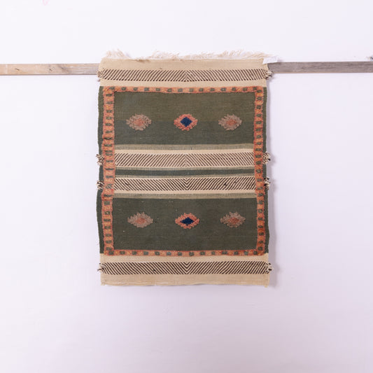 Authentic Moroccan Akhnif Rug – Handwoven Amazigh Textile in Olive Green & Beige