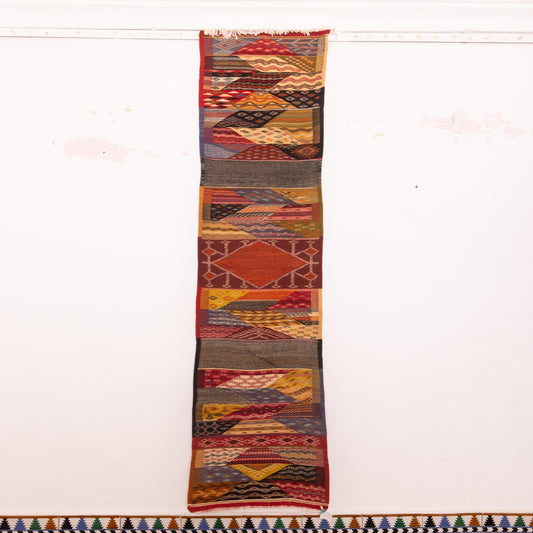 Moroccan Corridor Rug - Handwoven Berber Runner - Patchwork Geometric Style
