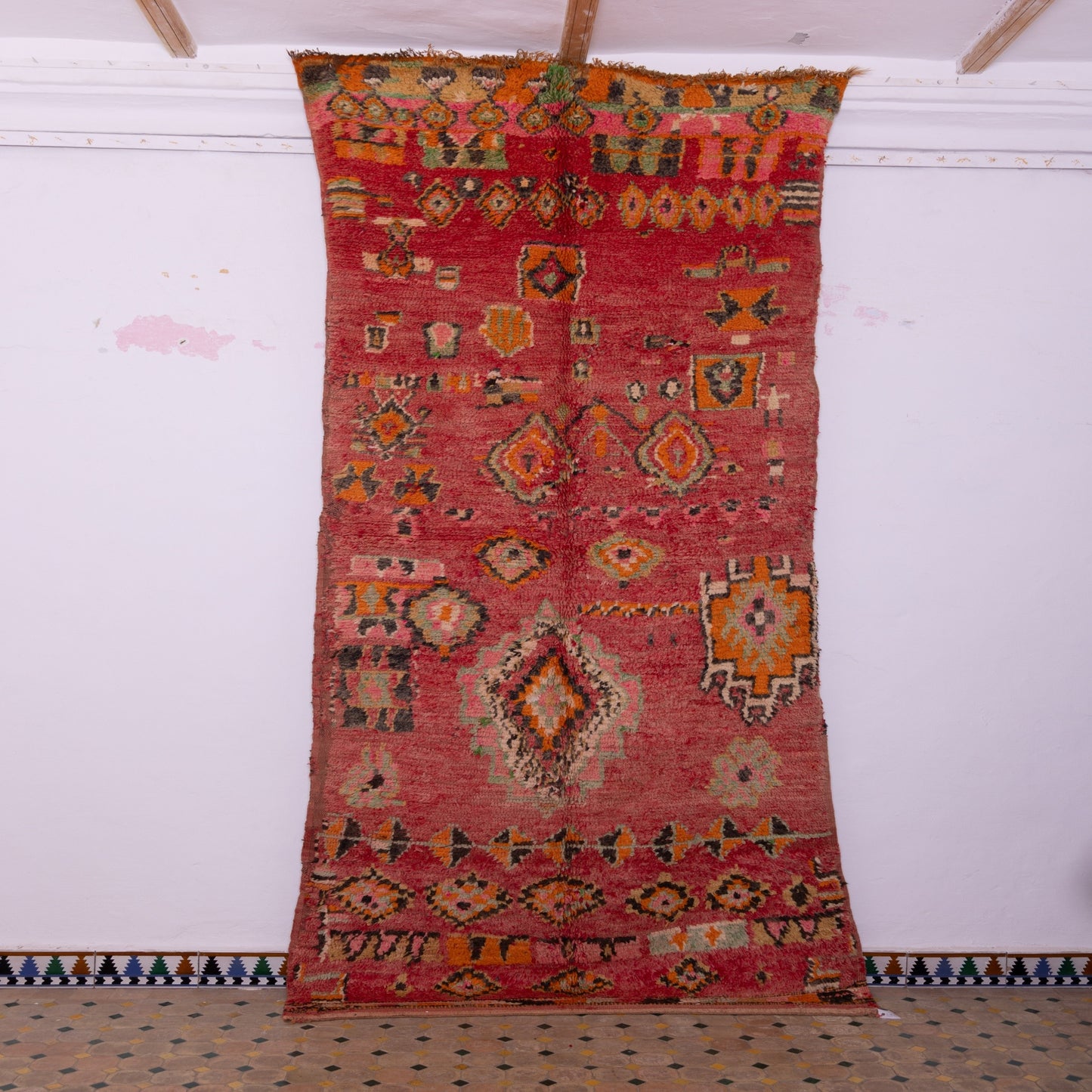 Vintage Moroccan Berber Rug – Handmade Boucherouite Tribal Carpet – Authentic Boho Chic Wool Rug