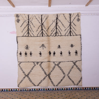 Handwoven Moroccan Beni Ourain Rug – Unique Tribal & Diamond Design – Authentic Wool Berber Carpet – Bohemian & Ethnic Home Decor ;  9,35 ft / 6,23 ft
