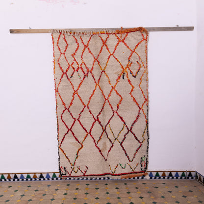 Ember Lines  – Vintage Azilale Rug with Fiery Red Lattice Motif