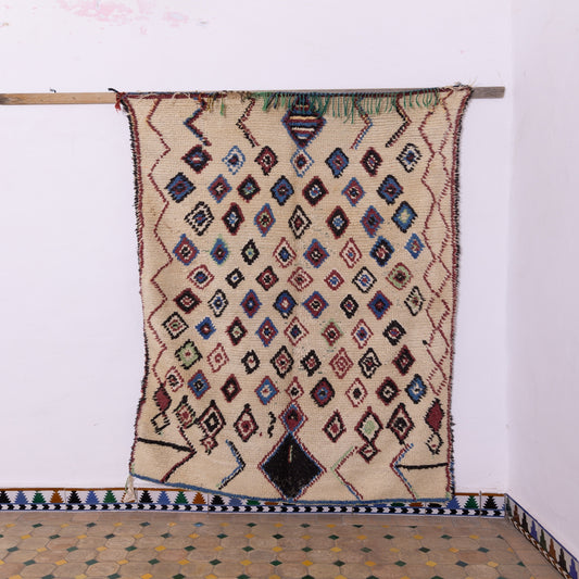 Colorful Vintage Azilal Rug - Handwoven Moroccan Wool Berber Carpet - Diamond Tribal Pattern -  Boho Home Decor