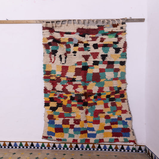 Vintage Azilal Moroccan Rug - Colorful Handwoven Wool Boucherouite Carpet - Boho Tribal Patchwork Runner