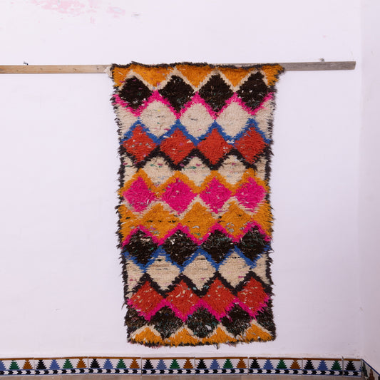 Mountain of Colors  – Vintage Moroccan azilale Runner in Bold Diamond Pattern