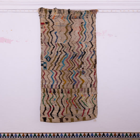 Vintage Moroccan Boucherouite Runner - Zigzag Waves of Color - Eclectic Tribal Rug