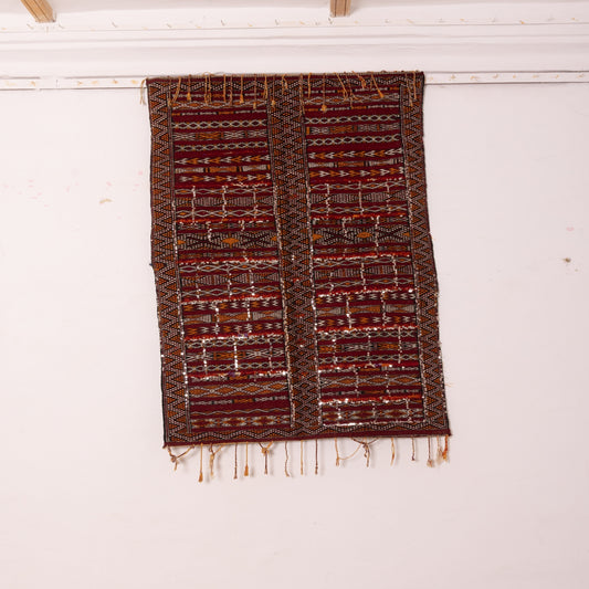 Handwoven Vintage Moroccan Rug - Authentic Berber Wedding Blanket with Embellished Details
