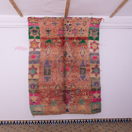 Vintage Moroccan Boujad Rug – Handwoven Wool Berber Carpet – Bohemian Tribal Decor