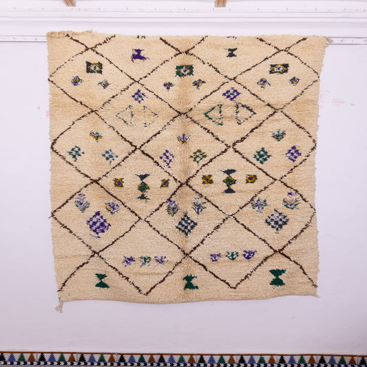 Vintage Moroccan Beni Ourain  Rug - Handwoven Colorful Berber Carpet - Bohemian Wool & Cotton Area Rug
