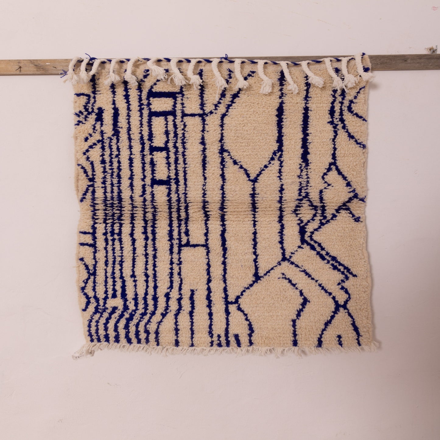 New Handmade Azilal Wool Rug - Geometric Lines in Blue - Modern Moroccan Tribal Design