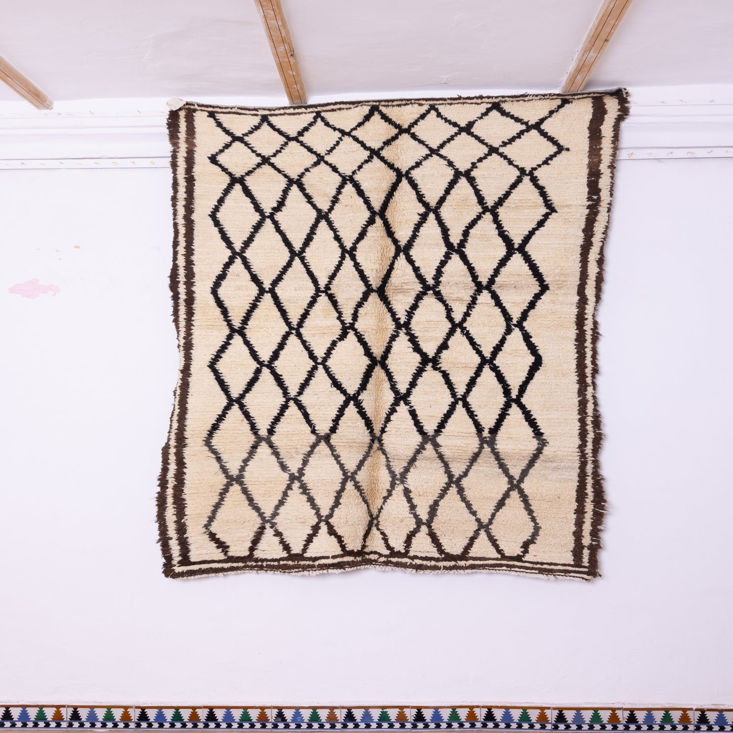 Vintage Moroccan Beni Ourain Rug | Handwoven Wool Berber Carpet ; 8,04 ft / 5,91 ft