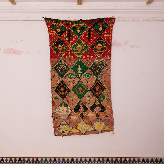 Vintage Moroccan Corridor Runner Rug - Handwoven Wool Carpet - Bold Geometric Diamond Design