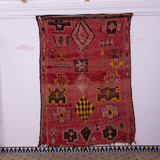 Vintage Moroccan Berber Rug – Handwoven Tribal Kilim with Geometric Symbols – Bohemian Boho Decor