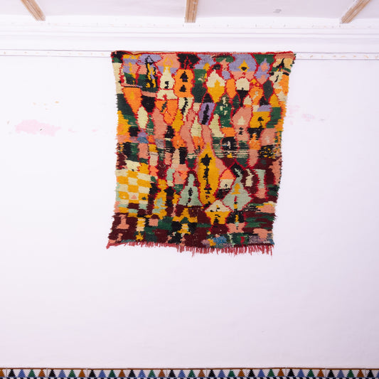 Vintage Moroccan Boucherouite Rug – Colorful Handwoven Berber Carpet – Upcycled Fabric Art Piece