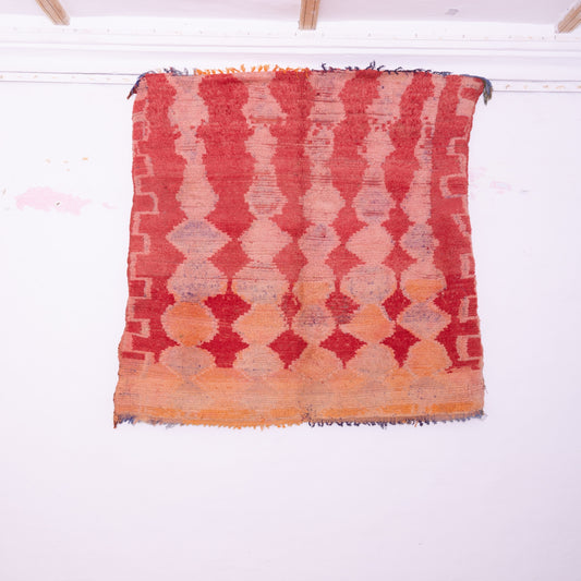 Vintage Moroccan Bjaad Rug – Handwoven Wool Rug in Fiery Red & Earthy Orange with Geometric Berber Patterns