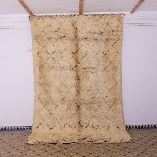 Vintage Moroccan Beni Ourain Rug – Handwoven Wool Berber Carpet – Subtle Diamond Pattern – Plush & Cozy Bohemian Decor