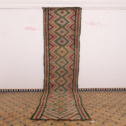 Handmade Moroccan Corridor Runner - Zigzag Tribal Design - 100% Wool