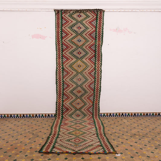 Handmade Moroccan Corridor Runner - Zigzag Tribal Design - 100% Wool