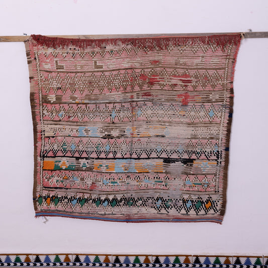 Vintage Azilal Rug - Faded Tribal Symphony in Soft Pink, Rust & Teal - Moroccan Handwoven Wool Art