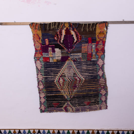 Vintage Bjaad Moroccan Rug - Authentic Handwoven Berber Wool Rug - Bohemian Geometric Tribal Carpet - Unique Moroccan Floor Decor