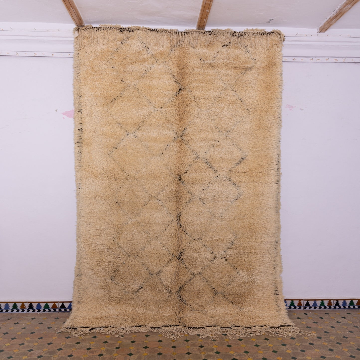 Vintage Moroccan Beni Ourain Rug – Authentic Handwoven Wool Berber Carpet ;  12,14 ft /  5,91 ft