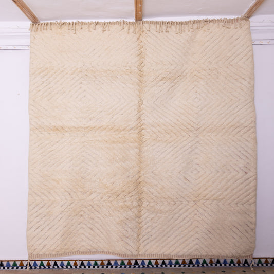 Handmade Mrirt Rug – 100% Wool Moroccan Berber Carpet – Cream Textured Chevron Wool Rug – Luxury Minimalist & Modern Home Decor