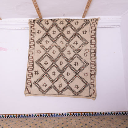 Vintage Moroccan Zanafi Kilim Rug – Handwoven Wool with Geometric Star Motifs ; 8,53 ft / 5,91 ft