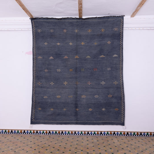 Handwoven Moroccan Akhnif Rug – Deep Blue Berber Wool & Cotton Carpet
