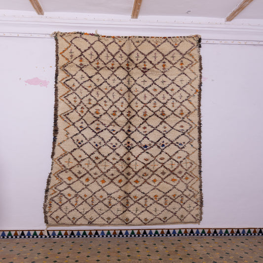 Vintage Moroccan Berber Rug – Handmade Wool Carpet with Tribal Diamond & Colorful Accents