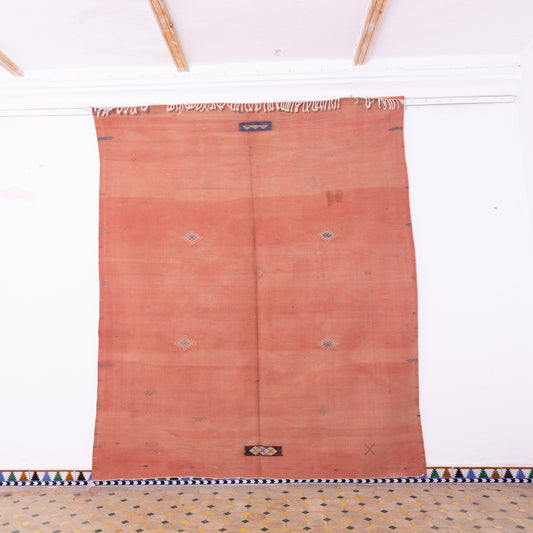 Handwoven Moroccan Akhnif Rug – Burnt Orange Wool & Cotton Berber Carpet