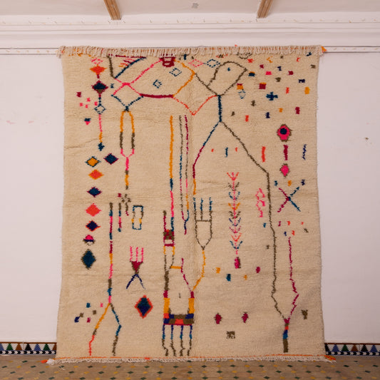 Abstract Azilal Rug - Handmade Moroccan Berber Carpet - 80% Wool 20% Cotton - Multicolor Tribal Art Motif - Boho Home Decor