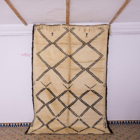 Vintage Moroccan Beni Ourain Rug – Handwoven Wool Berber Carpet – Bold Geometric Diamond Design – Bohemian & Minimalist Home Decor