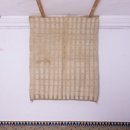 Handwoven Taznakht Moroccan Rug – 100% Wool Beige Grid Pattern Carpet – Minimalist Berber Design – Authentic High Atlas Artisan Craft ; 8,86 ft  /  5,25 ft