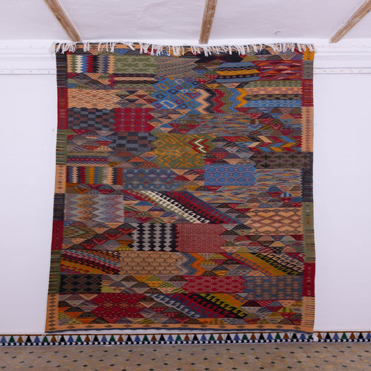 Handwoven Moroccan Akhnif Rug – Vibrant Berber Wool & Cotton Carpet
