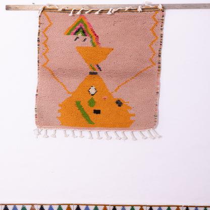 Minimal Abstract Boujad Rug – New Moroccan Wool Rug – Pink & Orange Modern Tribal Design – Handmade Berber Wall Hanging or Accent