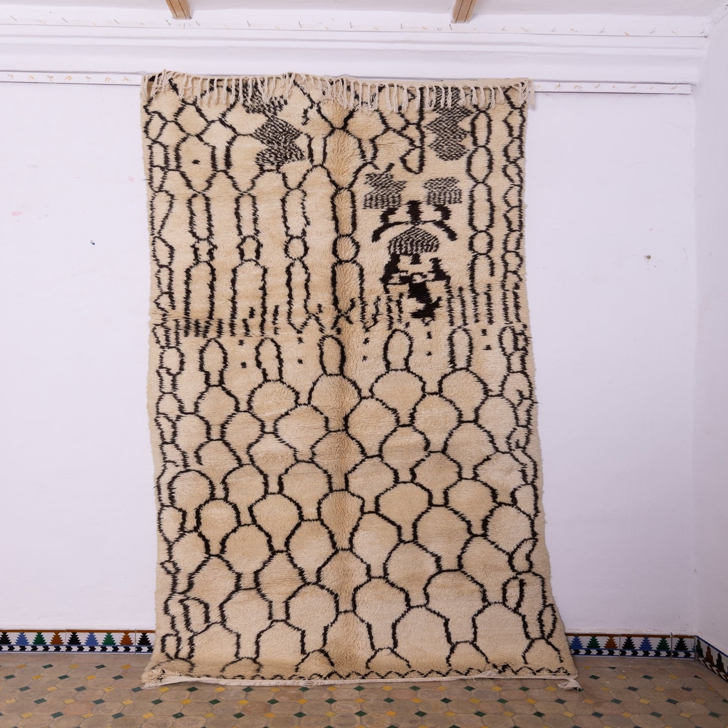 Palm Mirage” – Vintage Beni Ourain Rug with Abstract Pod Motif