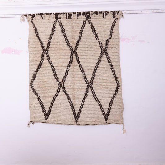 Vintage Azilal Rug - Moroccan Diamond Wool Berber Carpet - Minimalist Tribal Pattern - Handmade 100% Wool