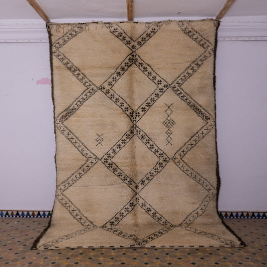 Vintage Moroccan Beni Ourain Rug - Handwoven Wool Berber Carpet - Tribal Diamond & Symbolic Motifs