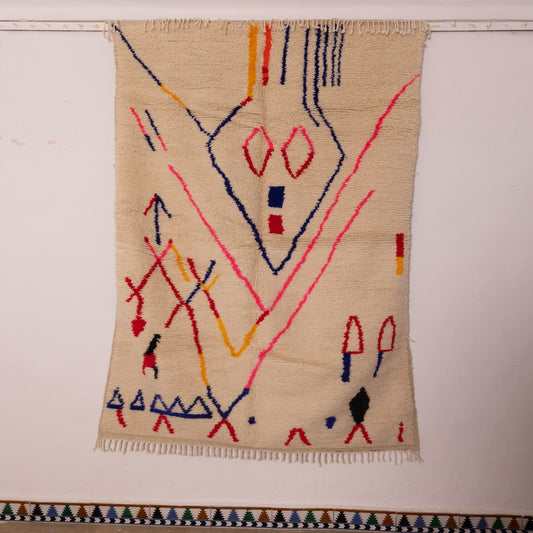 Colorful Abstract Azilal Rug - Modern Moroccan Wool & Cotton Carpet - Handmade Berber Art - Unique Tribal Floor or Wall Decor