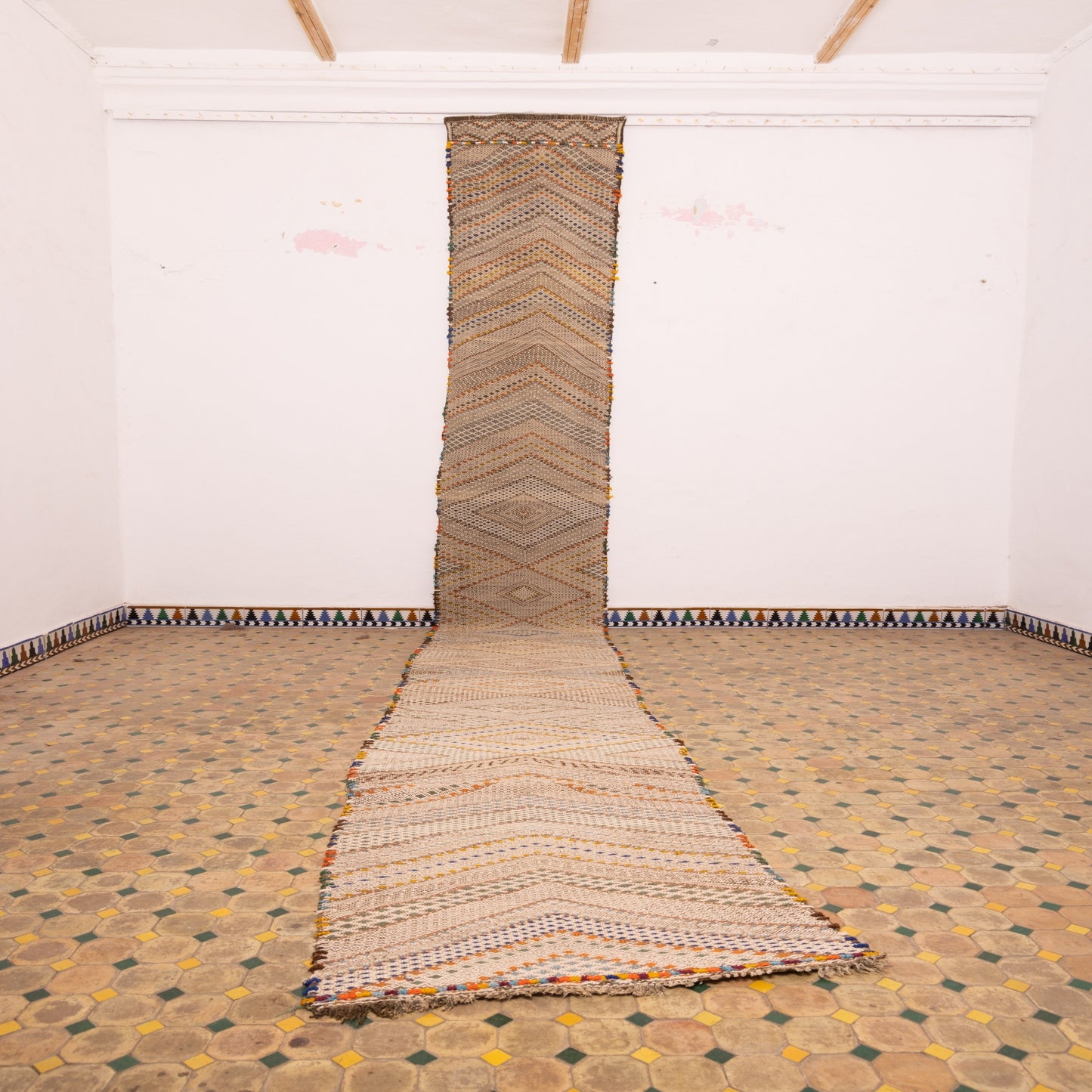 Moroccan Handmade Corridor Runner - Chevron Tribal Design - 100% Wool