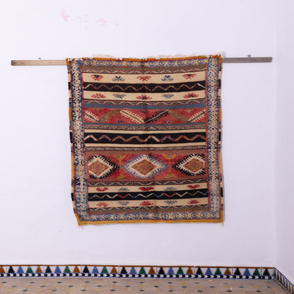 Authentic Moroccan Akhnif Rug – Handwoven Wool & Cotton Berber Carpet ;  5,25 ft / 3,61 ft